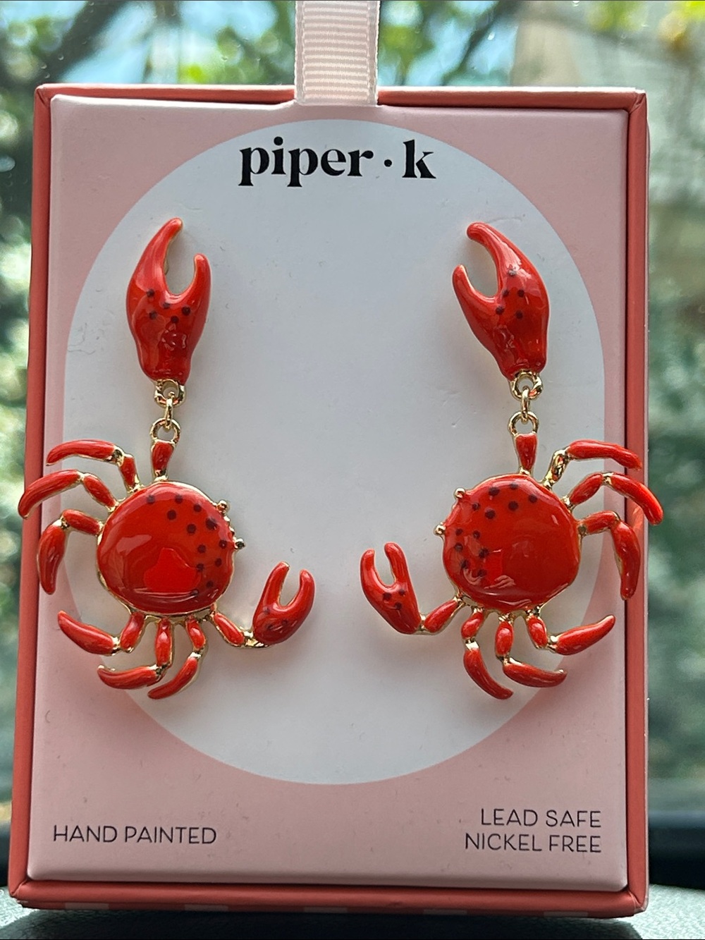 Piper K Hand painted Red Crab Dangle Earrings